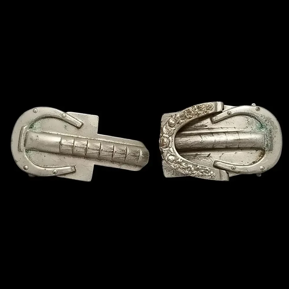 Antique Belt Buckle Small 1900s Two-Piece Horseshoe‎ Clamp Closure Western Women
